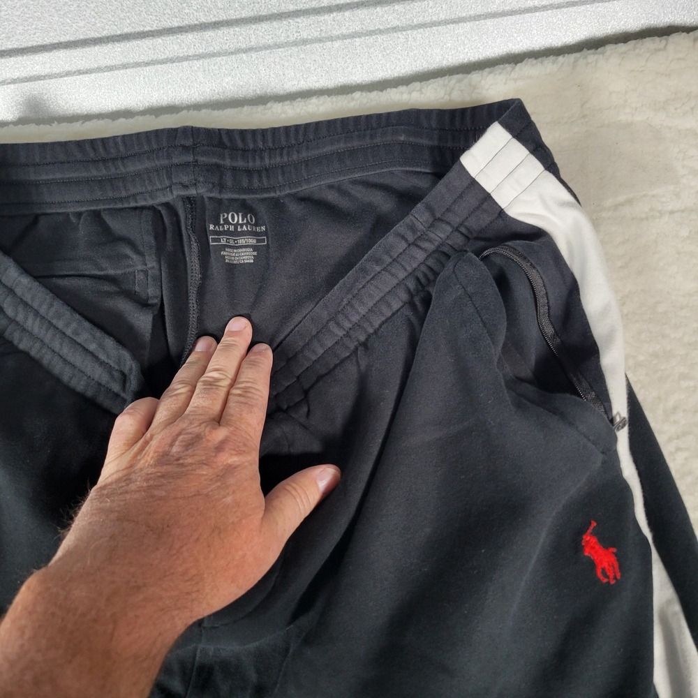 Polo Ralph Lauren Track Pants Mens LT Black White‎ Side Stripe Ankle Zip Joggers